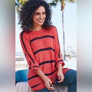Soft Surroundings‎ Venice Red & Navy Striped Knit Sweater Shirt Size Small NWT